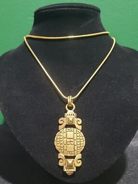 Gold-Tone Ornate Pendant Necklace